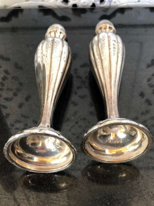 STUNNING HEAVY PAIR OF EMPIRE STYLE CANADIAN MADE SALT AND PEPPER SHAKERS