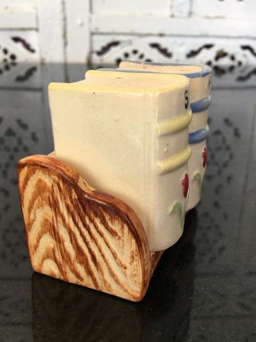 Unique Vintage Raised Relief Porcelain  Salt and Pepper Books and Bookcase
