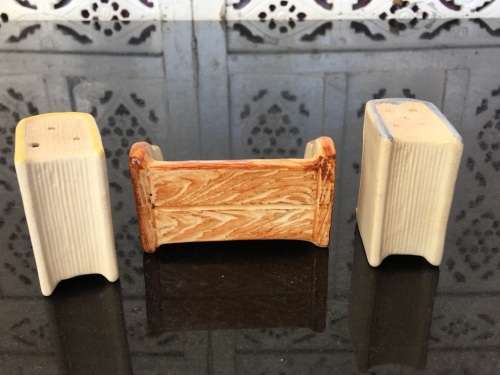 Unique Vintage Raised Relief Porcelain  Salt and Pepper Books and Bookcase