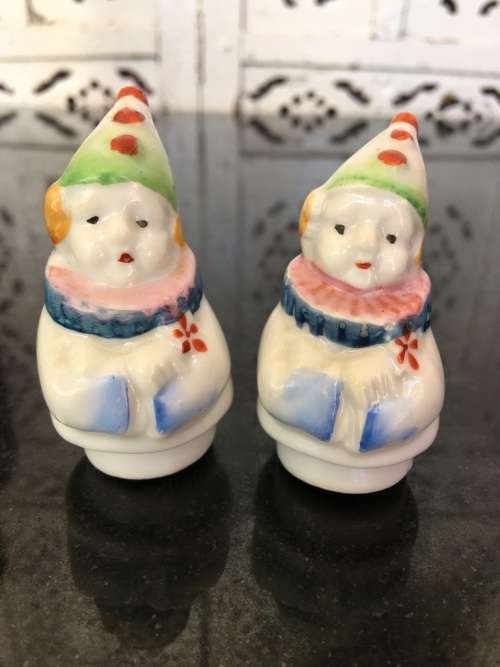 Unique Vintage Raised Relief Porcelain  Salt and Pepper Basket