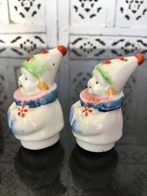 Unique Vintage Raised Relief Porcelain  Salt and Pepper Basket