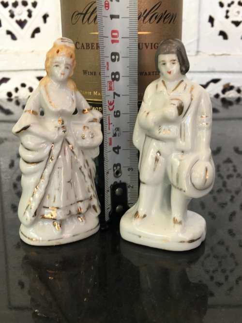 Unique Vintage Raised Relief Porcelain Salt and Pepper Victorian French Figurines