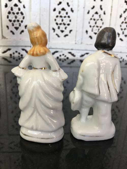 Unique Vintage Raised Relief Porcelain Salt and Pepper Victorian French Figurines