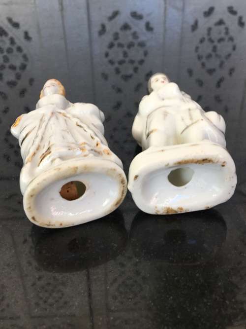 Unique Vintage Raised Relief Porcelain Salt and Pepper Victorian French Figurines