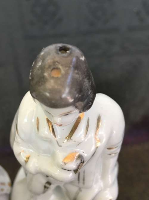 Unique Vintage Raised Relief Porcelain Salt and Pepper Victorian French Figurines