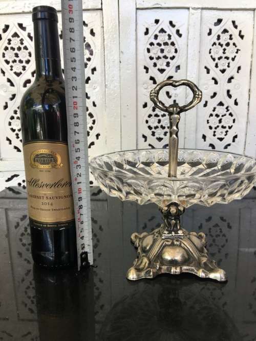 Large Vintage Japan Stamped Art Glass and Metal Compote, Detachable.
