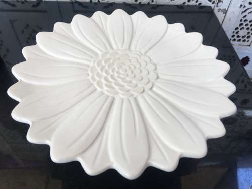 Large White Enamel Porcelain Sunflower Raised Relief Footed Cake Stand/Compote