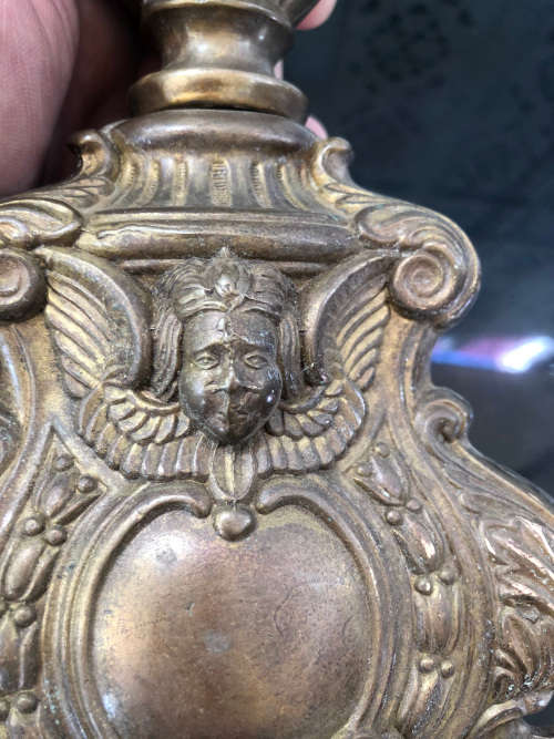 AMAZING FIND !!!! 19th CENTURY BAROQUE / ROCOCO HEAVY BRASS CANDLESTICK - ELECTRIFIED FOR A LAMP
