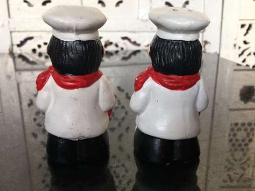 Unique Vintage Raised Relief Porcelain  Salt and Pepper Chef`s