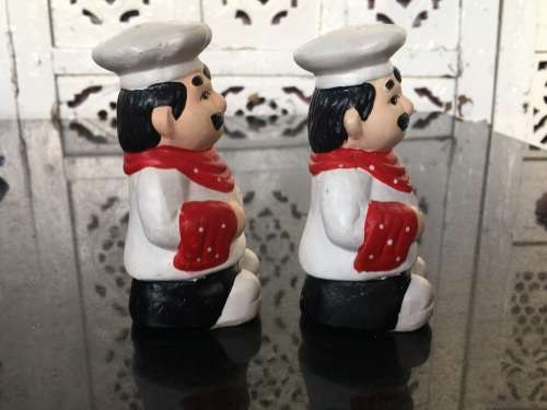 Unique Vintage Raised Relief Porcelain  Salt and Pepper Chef`s