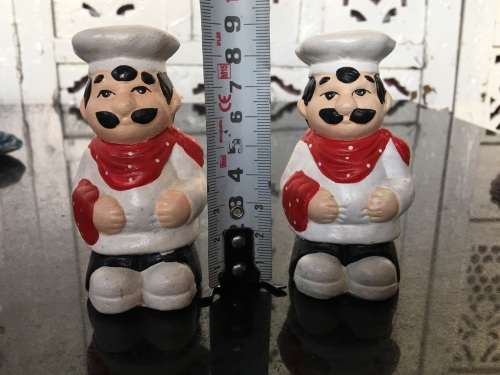 Unique Vintage Raised Relief Porcelain  Salt and Pepper Chef`s