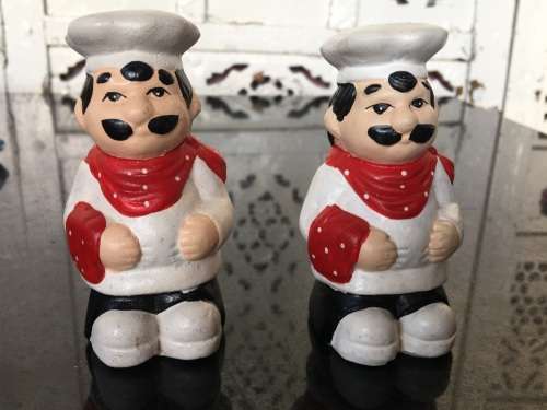 Unique Vintage Raised Relief Porcelain  Salt and Pepper Chef`s