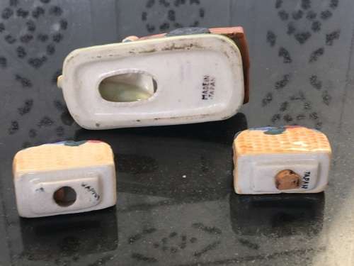 Unique Vintage Raised Relief Porcelain  Salt and Pepper Donkey Cart Japan made