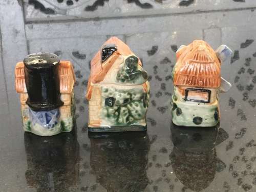 Unique Vintage Raised Relief Porcelain  Salt and Pepper Country  Housing