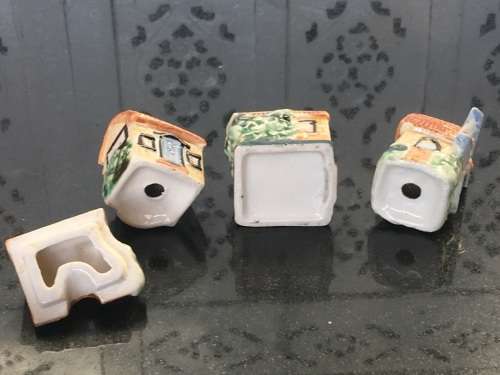 Unique Vintage Raised Relief Porcelain  Salt and Pepper Country  Housing