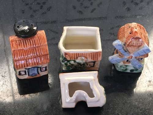 Unique Vintage Raised Relief Porcelain  Salt and Pepper Country  Housing