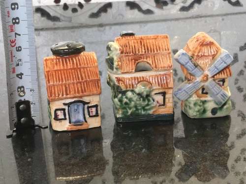 Unique Vintage Raised Relief Porcelain  Salt and Pepper Country  Housing