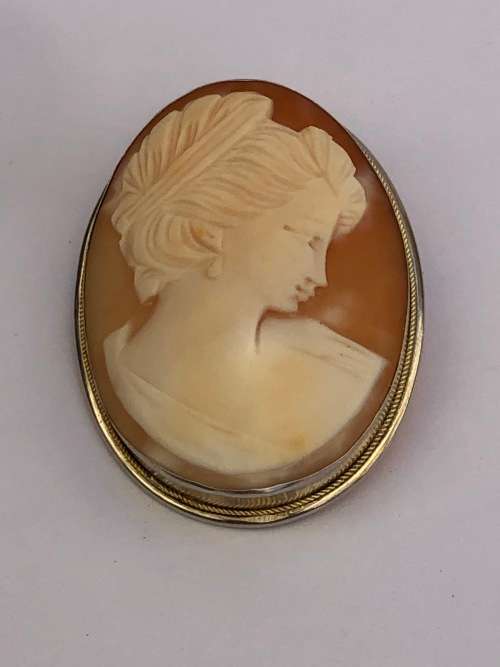 LARGE ANTIQUE VICTORIAN CONTINENTAL 800 SILVER CARVED SHELL CAMEO BROOCH / PENDANT