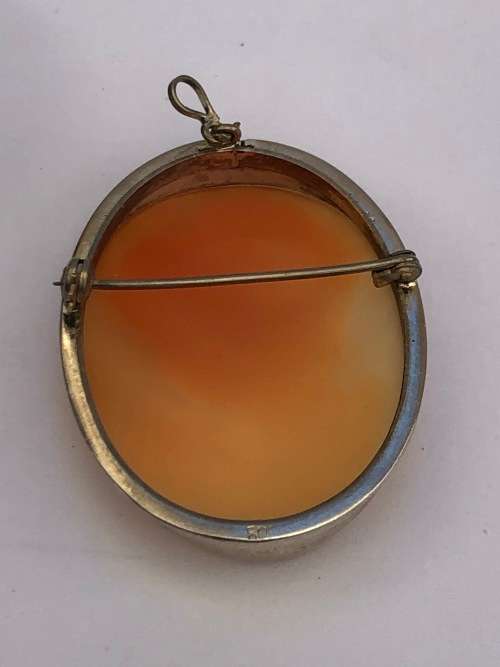 LARGE ANTIQUE VICTORIAN CONTINENTAL 800 SILVER CARVED SHELL CAMEO BROOCH / PENDANT