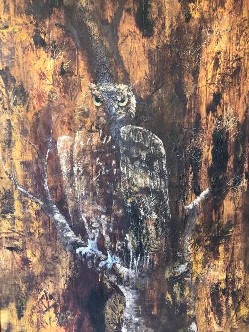 WOW !!! STUNNING LARGE FRAMED OIL ON CANVAS - WOODLAND OWL - DATED 1977 AND SIGNED BY THE ARTIST