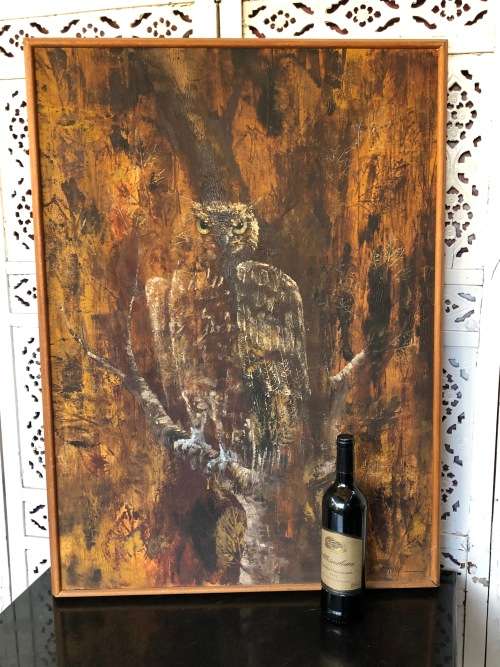 WOW !!! STUNNING LARGE FRAMED OIL ON CANVAS - WOODLAND OWL - DATED 1977 AND SIGNED BY THE ARTIST