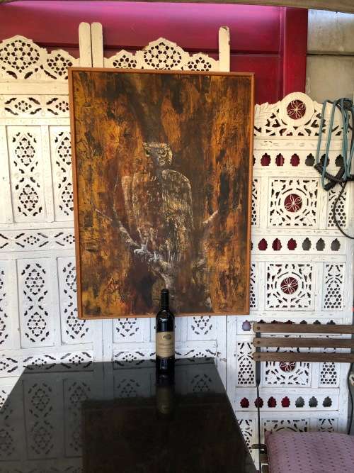WOW !!! STUNNING LARGE FRAMED OIL ON CANVAS - WOODLAND OWL - DATED 1977 AND SIGNED BY THE ARTIST