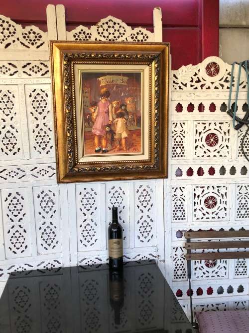 INVESTMENT ART !!! ANTIONETTE VAN DER MERWE (SA 1969 - ) FRAMED OIL ON BOARD PAINTING - TEDDY BEARS