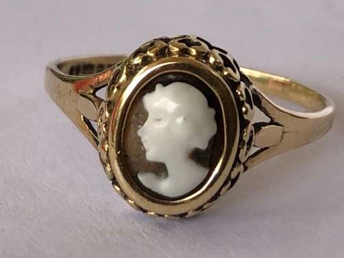 9ct VINTAGE YELLOW GOLD CAMEO RING - 1.37g WEIGHT - SIZE L1/2 - HALLMARKED LONDON