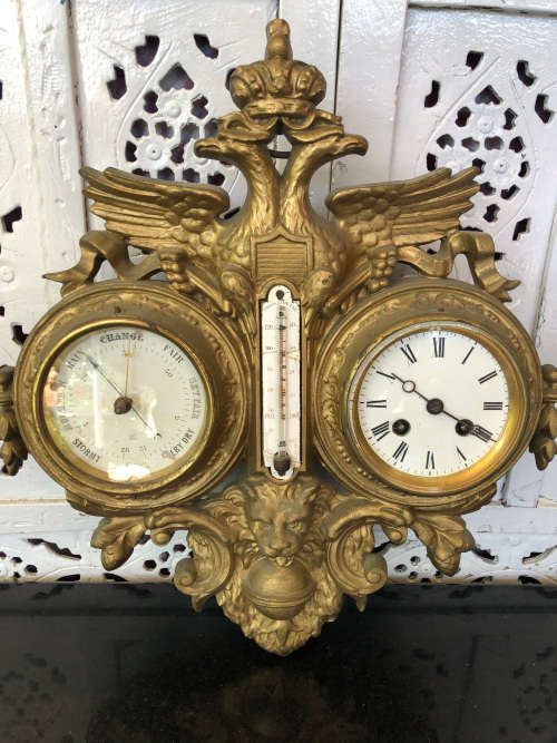 WOW !!! AMAZING BRONZE PIECE - STUNNING HANGING HEAVY VICTORIAN JAPY FRERE CLOCK AND WEATHER STATION