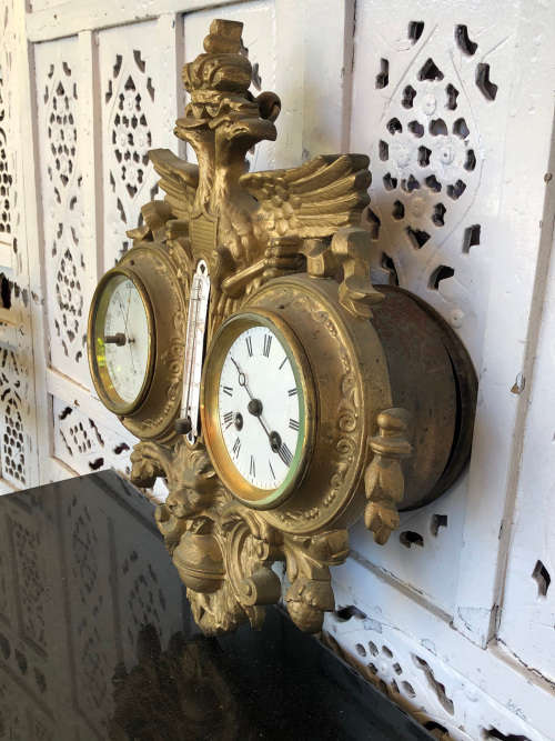 WOW !!! AMAZING BRONZE PIECE - STUNNING HANGING HEAVY VICTORIAN JAPY FRERE CLOCK AND WEATHER STATION
