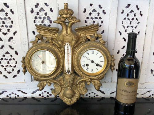 WOW !!! AMAZING BRONZE PIECE - STUNNING HANGING HEAVY VICTORIAN JAPY FRERE CLOCK AND WEATHER STATION