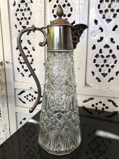 WOW !!! STUNNING CUT GLASS CLARET JUG WITH FALSTAFF SILVER PLATED COLLAR ETC