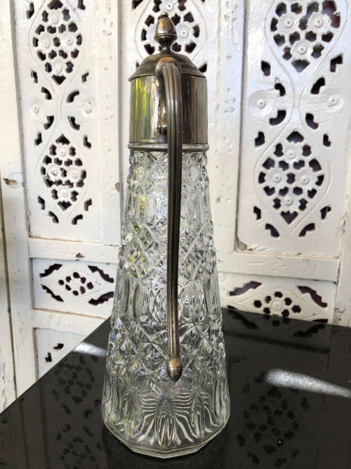 WOW !!! STUNNING CUT GLASS CLARET JUG WITH FALSTAFF SILVER PLATED COLLAR ETC