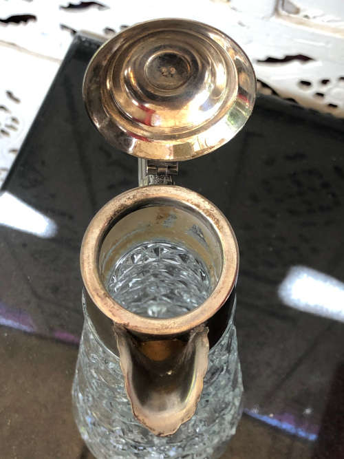 WOW !!! STUNNING CUT GLASS CLARET JUG WITH FALSTAFF SILVER PLATED COLLAR ETC
