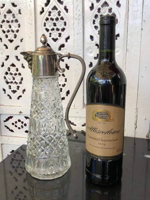 WOW !!! STUNNING CUT GLASS CLARET JUG WITH FALSTAFF SILVER PLATED COLLAR ETC