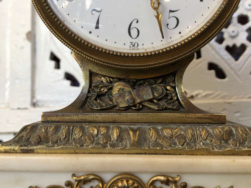 c1900 STUNNING SAMUEL MARTI BRONZE AND MARBLE BASED VICTORIAN MANTLE CLOCK - WITH KEY - WORKING 100%