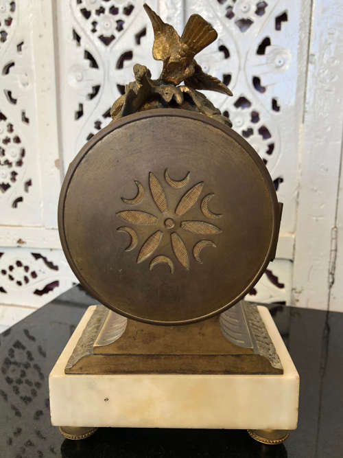 c1900 STUNNING SAMUEL MARTI BRONZE AND MARBLE BASED VICTORIAN MANTLE CLOCK - WITH KEY - WORKING 100%