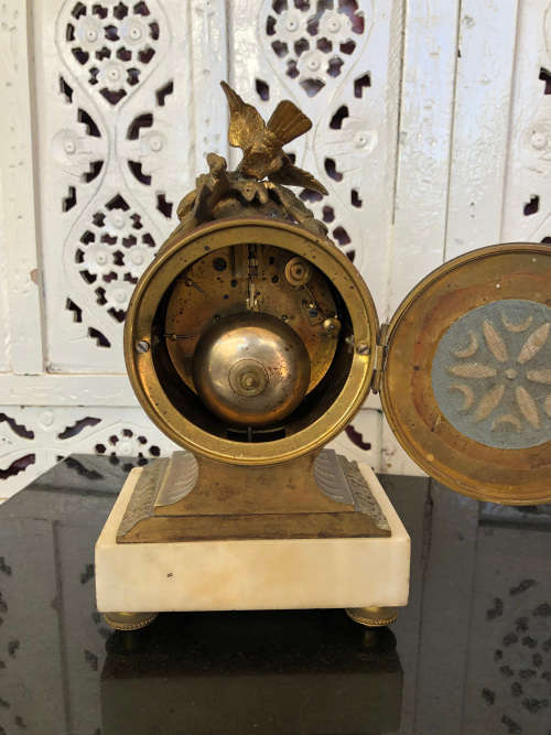 c1900 STUNNING SAMUEL MARTI BRONZE AND MARBLE BASED VICTORIAN MANTLE CLOCK - WITH KEY - WORKING 100%