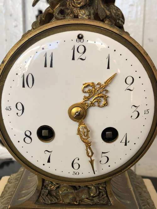 c1900 STUNNING SAMUEL MARTI BRONZE AND MARBLE BASED VICTORIAN MANTLE CLOCK - WITH KEY - WORKING 100%