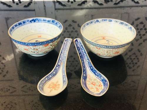 Lot Antique c1920s signed Wan Yu Mark Chinese Rice Grain Bowl Other PRC red seal over Wan Yu