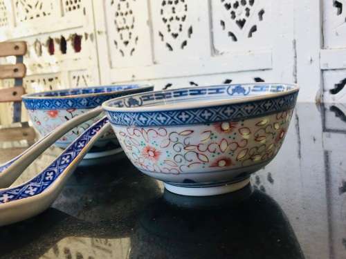 Lot Antique c1920s signed Wan Yu Mark Chinese Rice Grain Bowl Other PRC red seal over Wan Yu