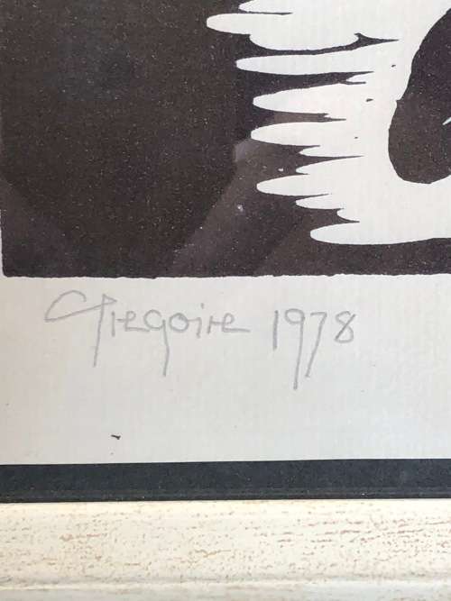 WOW !!! GREGOIRE BOONZAIER (1909 - 2005) RARE FRAMED LINOCUT OF FLOWERS - SIGNED AND DATED 1978