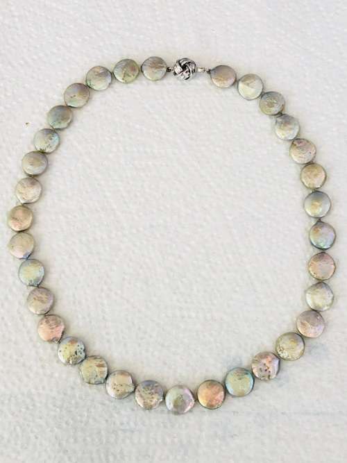 South Sea 18KGP Marked Clasp Genuine Freshwater coin Pearl Beaded Necklace