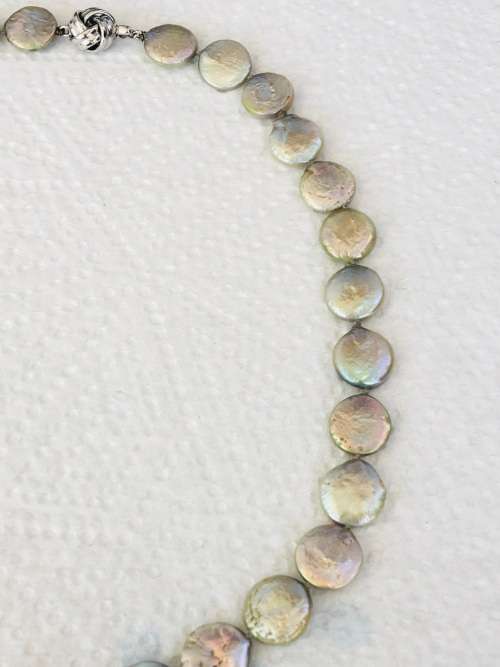 South Sea 18KGP Marked Clasp Genuine Freshwater coin Pearl Beaded Necklace