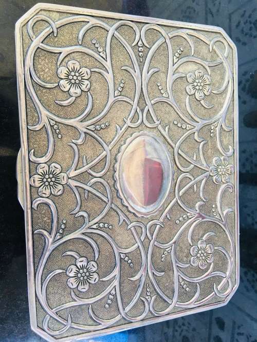 Silver Metal Jewellery Box full of Large Chunky Silver Tone Fashion Jewellery Pieces.