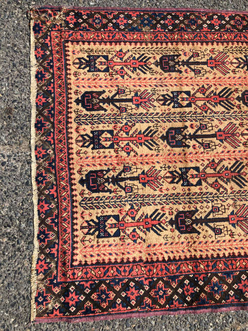 WOW !!! STUNNING NICELY WORN ANTIQUE BALOUCH HAND KNOTTED PERSIAN CARPET - 1080 X 2250mm