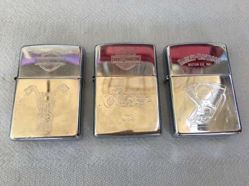 Vintage Lot 3 Genuine Zippo Harley Davidson  Bradford USA Lighters. Used.