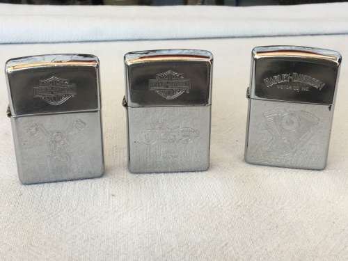 Vintage Lot 3 Genuine Zippo Harley Davidson  Bradford USA Lighters. Used.
