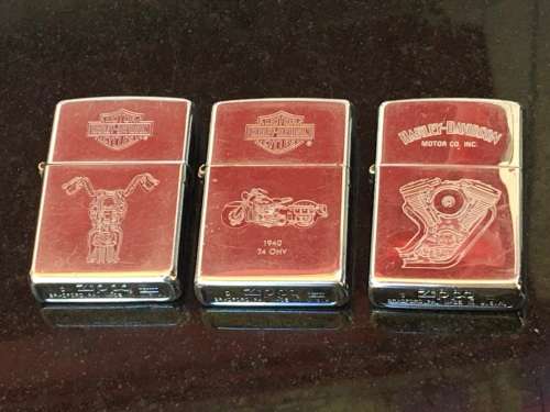 Vintage Lot 3 Genuine Zippo Harley Davidson  Bradford USA Lighters. Used.