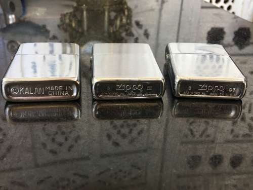 Vintage Lot 2 Genuine Zippo  Bradford USA Lighters. and 1 Kalan China lighter - Used.